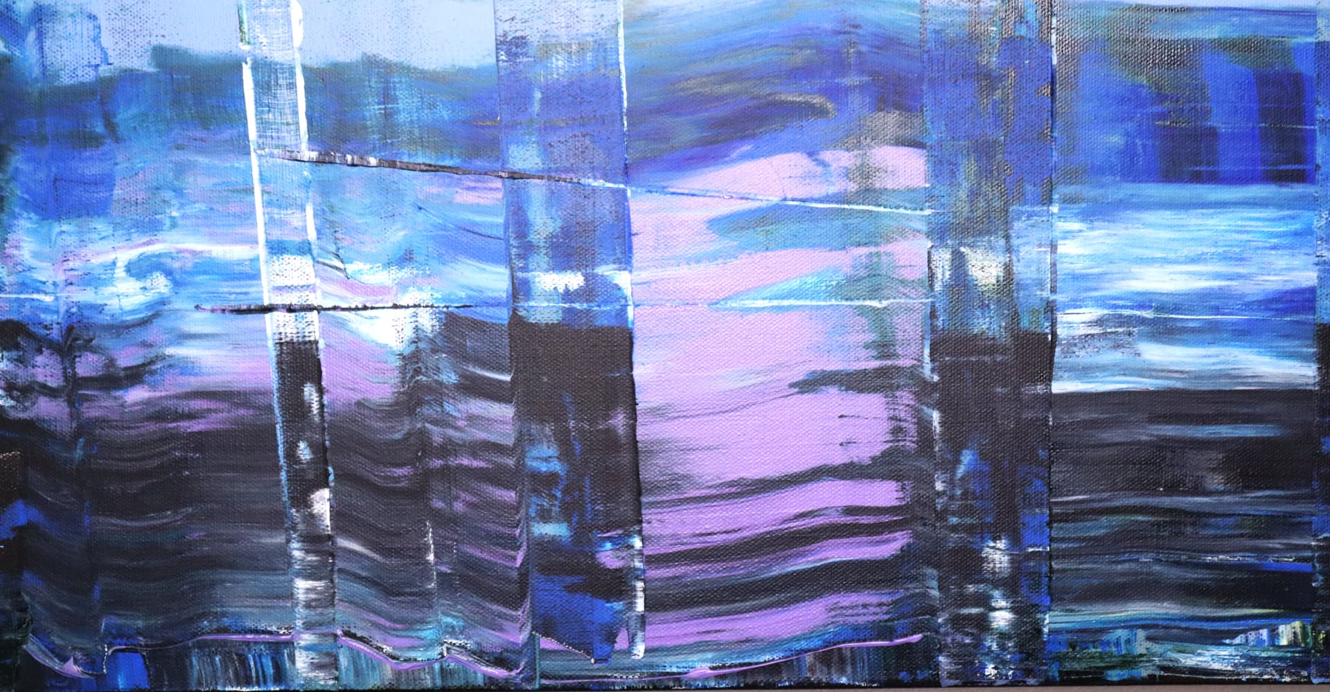 Jazz — close-up detail of violet and black bars interlaced with cool blues