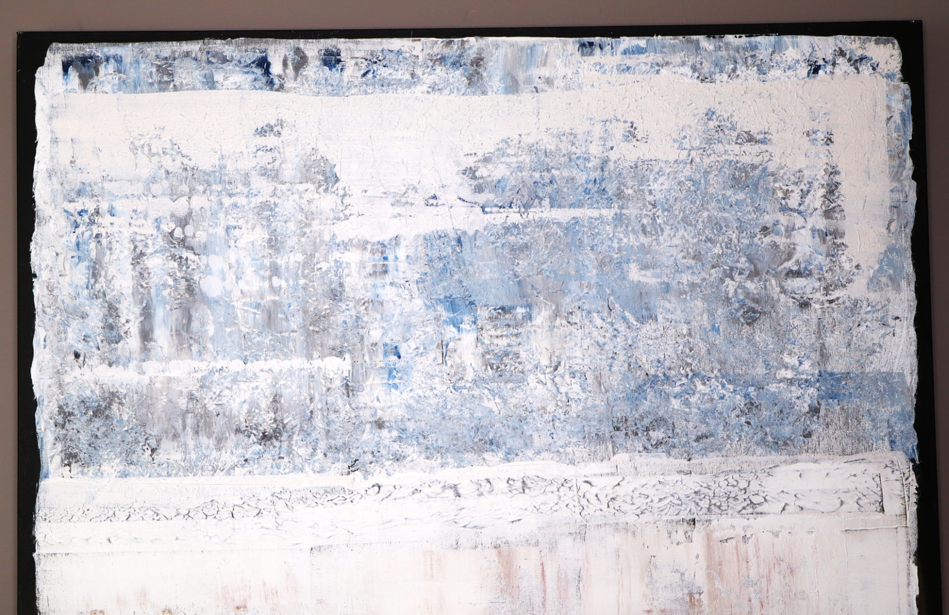Autumn — close-up detail of layered icy blue-gray and white texture with a soft horizon band