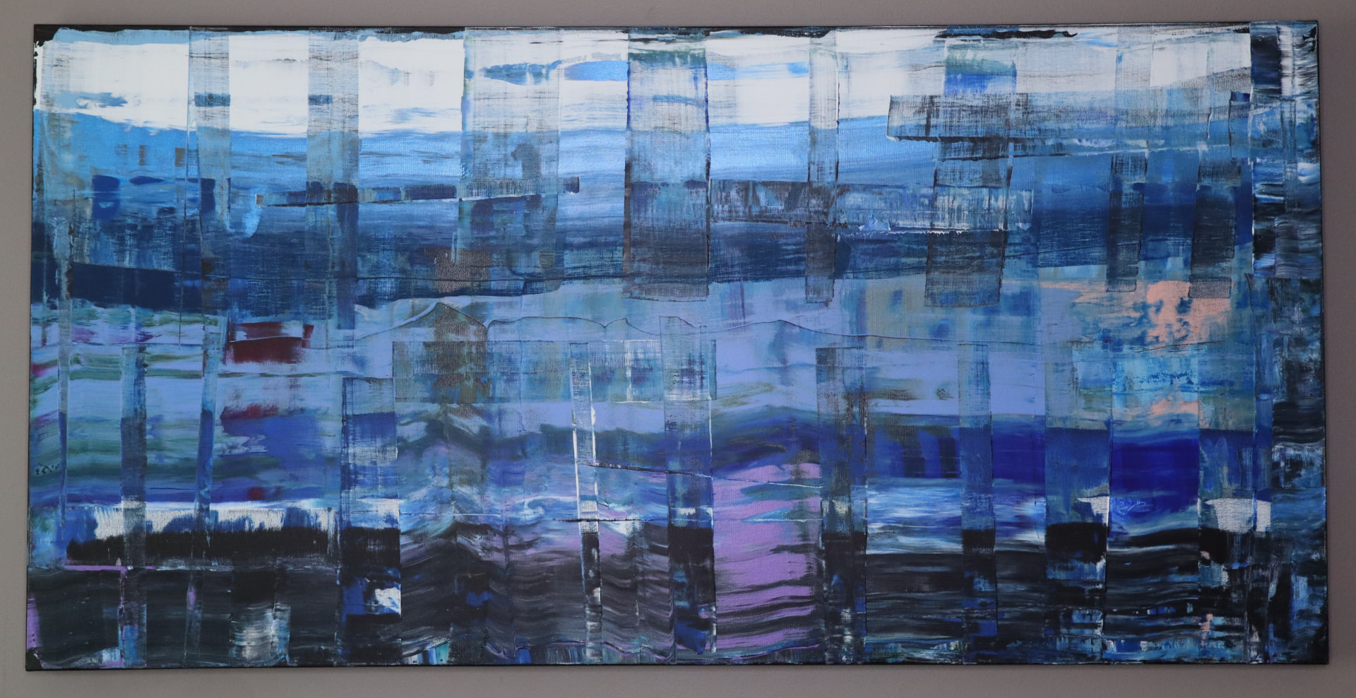 Jazz — rhythmic horizontal composition of deep blues, violet, and black bars
