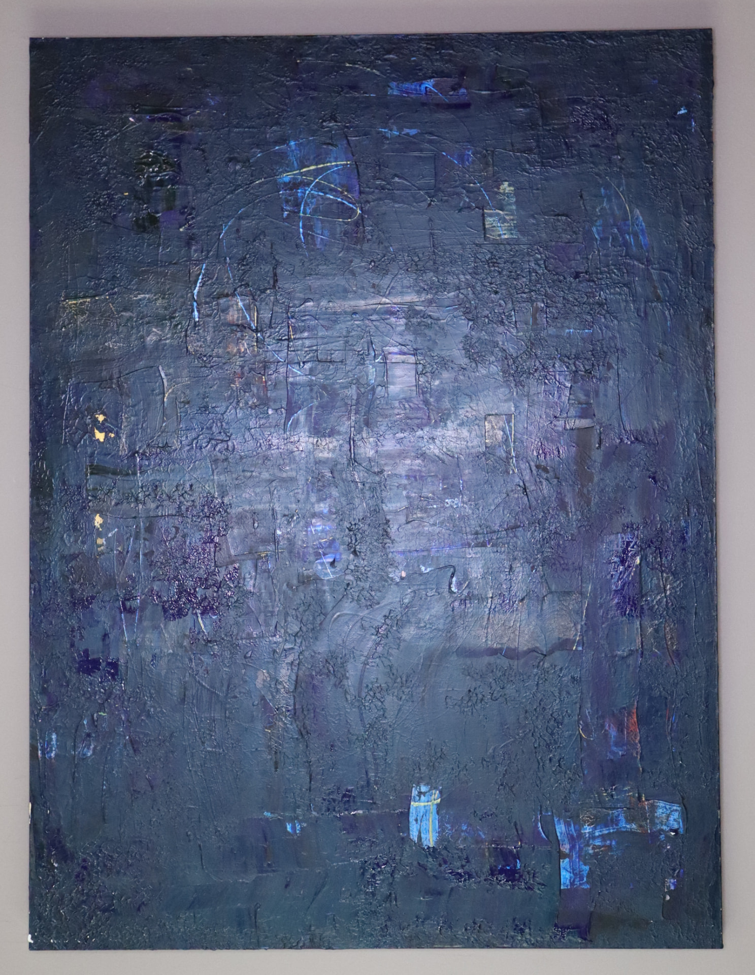 Dorathy — dense near-black abstract with hidden flashes of blue and amber