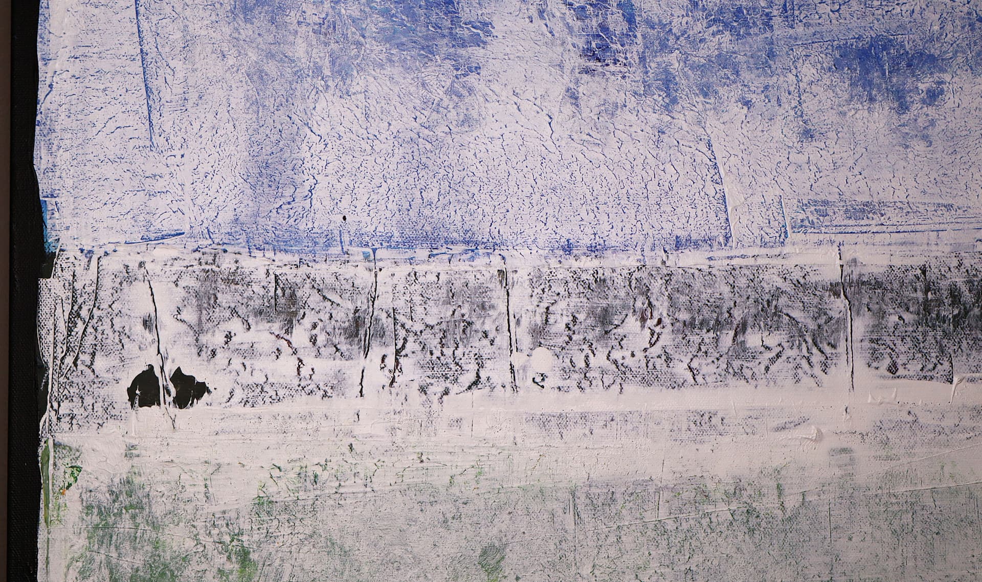 Summer — close-up detail of cobalt sky texture, dark horizon, and pale field below