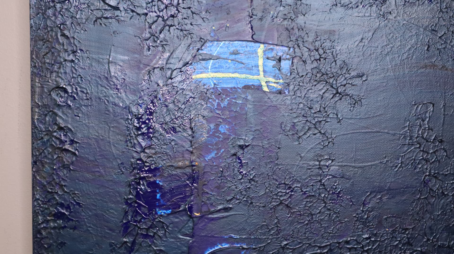 Dorathy — close-up detail showing deep indigo and sapphire glints in the black field