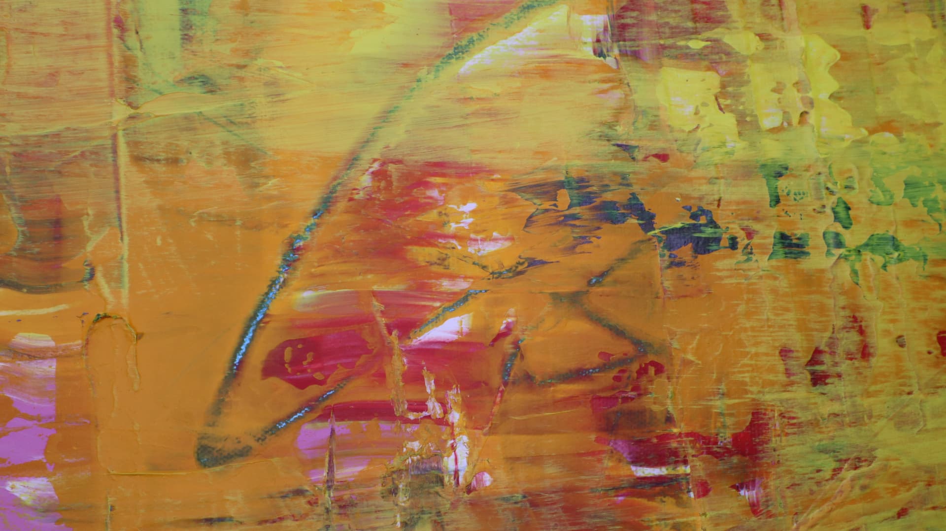 Spring Break — close-up detail of sweeping orange, red, and lime gestures with scraped light