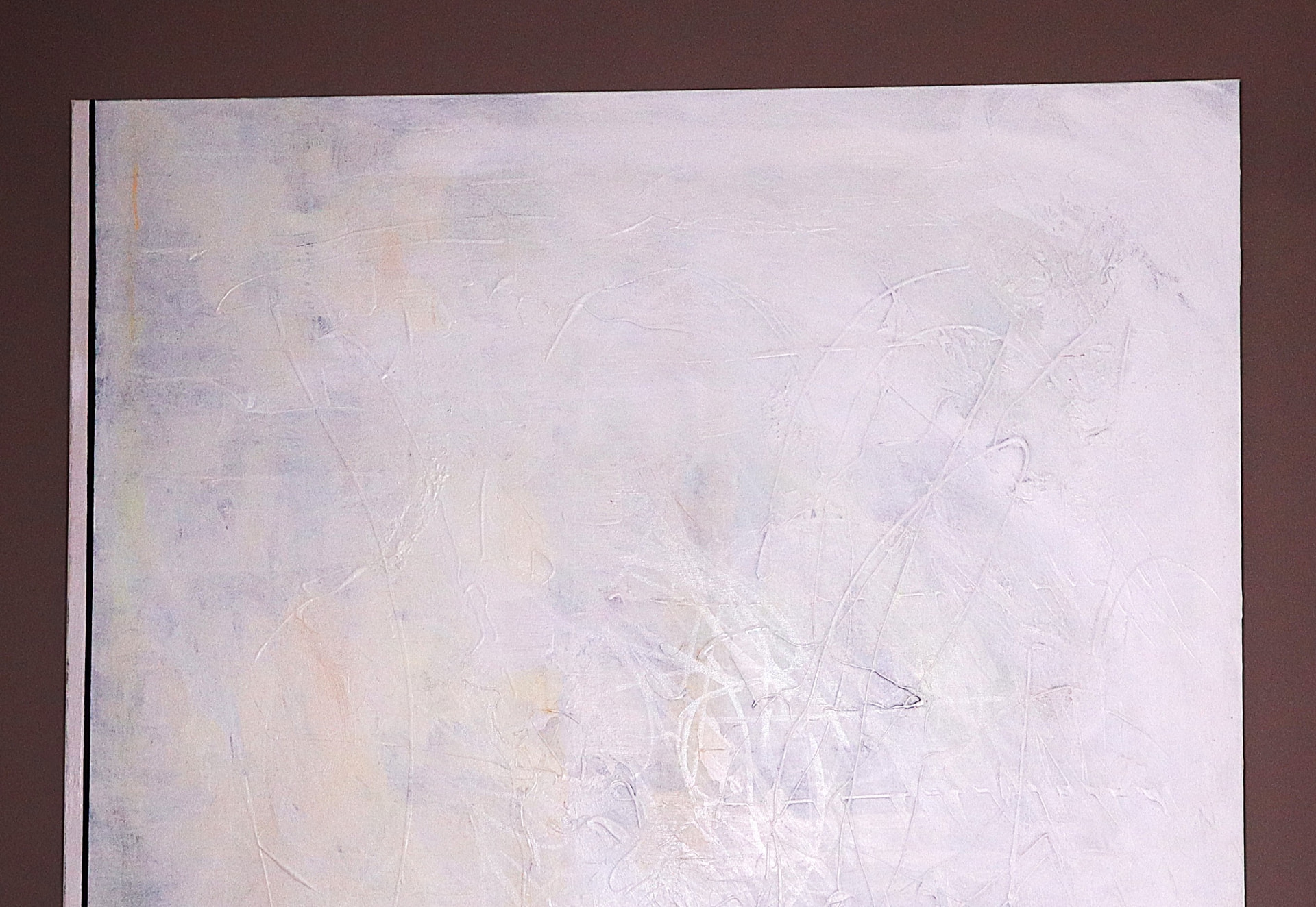 Weight — close-up detail of subtle impasto, pale ochre, and fine graphite scoring