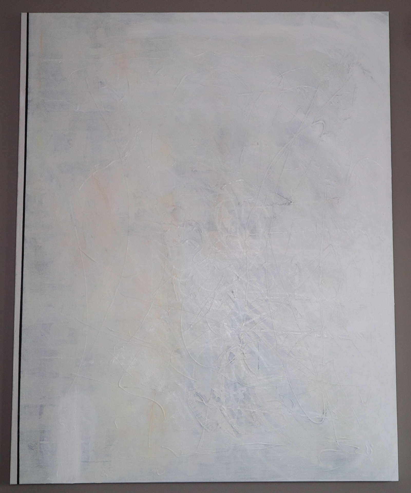 Weight — pale luminous field of layered whites and cream with subtle marks